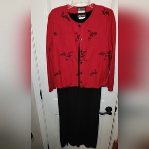 Ladies Size 12 Black Dress with Red Cardigan